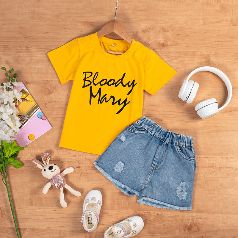 2 Piece Bloody Mary Print Tee and Shorts Yellow min