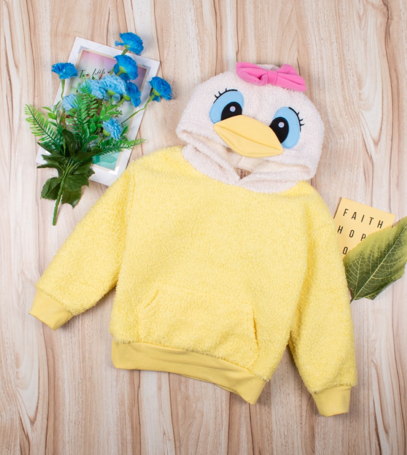Fuzzy Bird Hoodie Yellow min