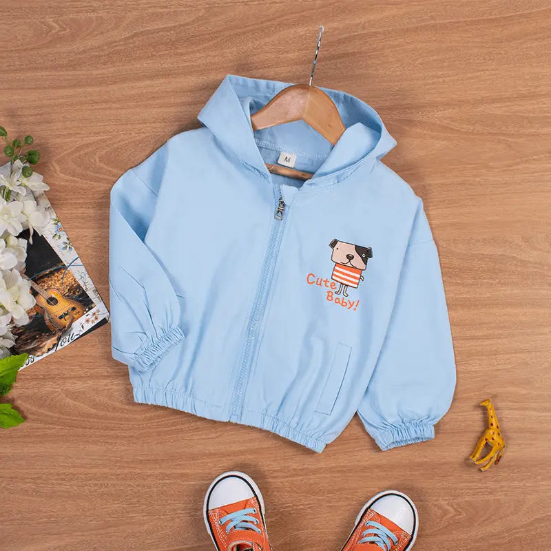 Baby Toddler Cute Dog Print Front Zipper Hooded Cotton Summer