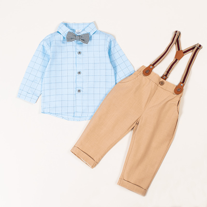 2-Piece Baby Boy Full Sleeve Bow Tie Shirt and Solid Suspender Pant ...