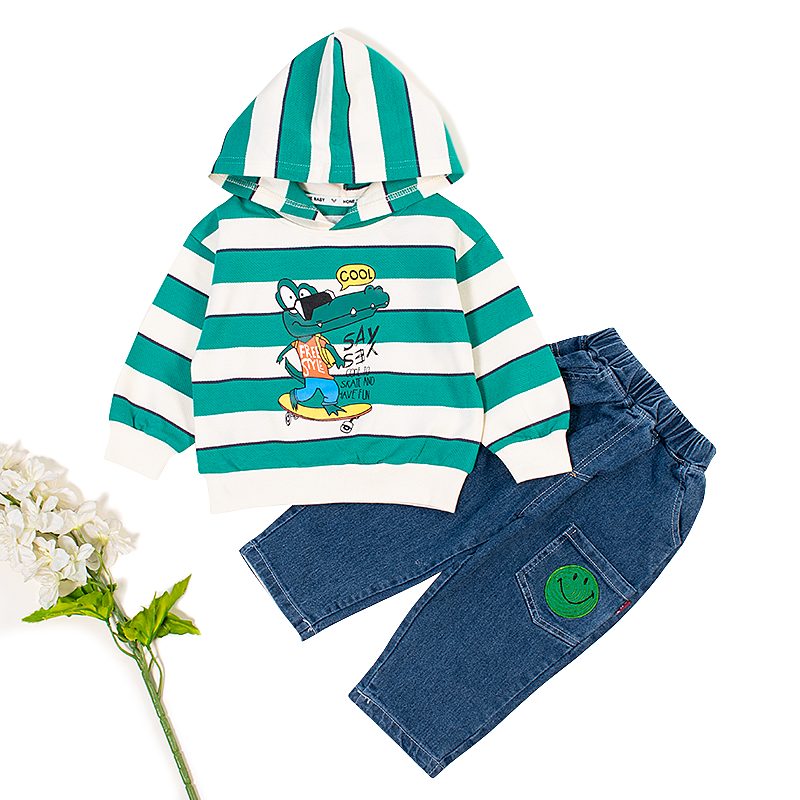 2 Piece Hoodie and Jeans Pant Set Green