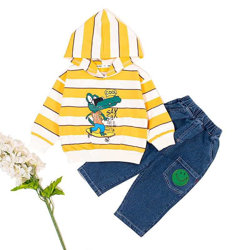 2 Piece Hoodie and Jeans Pant Set Yellow1