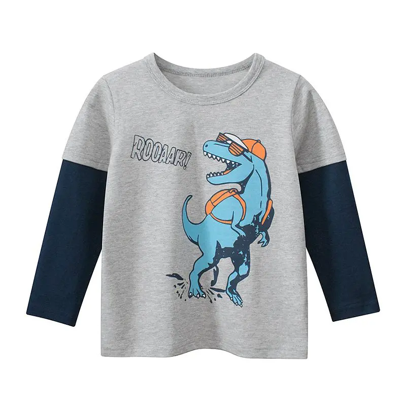 Roar Dino Print Grey Colorblock Tshirt
